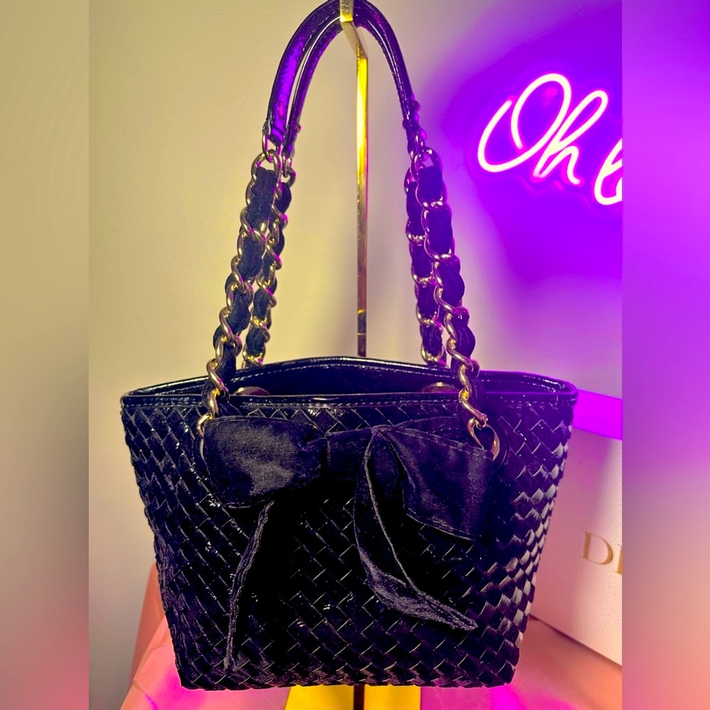 Kate Spade LE Black Velvet Bow & Patent Leather Bag w/ Gold Hardware EUC